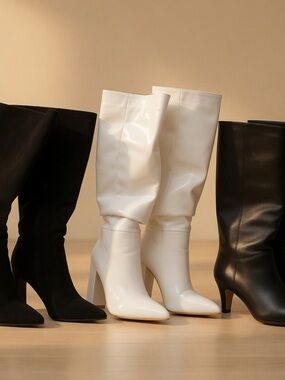 Women's White Mid-Calf Block Heel Boots